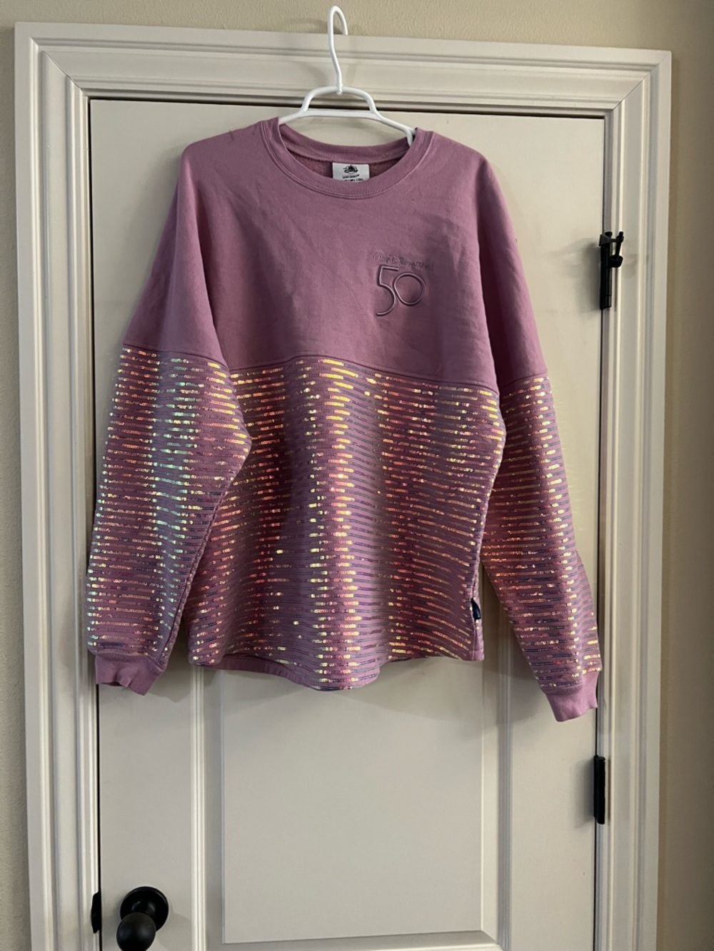 Walt Disney World 50th Anniversary Sequined Spirit Jersey Pink Adult Size Large